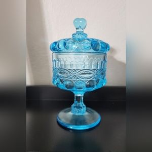 Blue Mosser Glass Eye Winker Aqua Opal Co Fred Compote Candy Dish